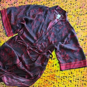 A New Day Burgundy and Red Floral Kimono